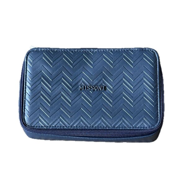 MISSONI Delta One Travel Bag Amenity Kit Blue Purse Toiletry Cosmetic Case - Picture 1 of 7